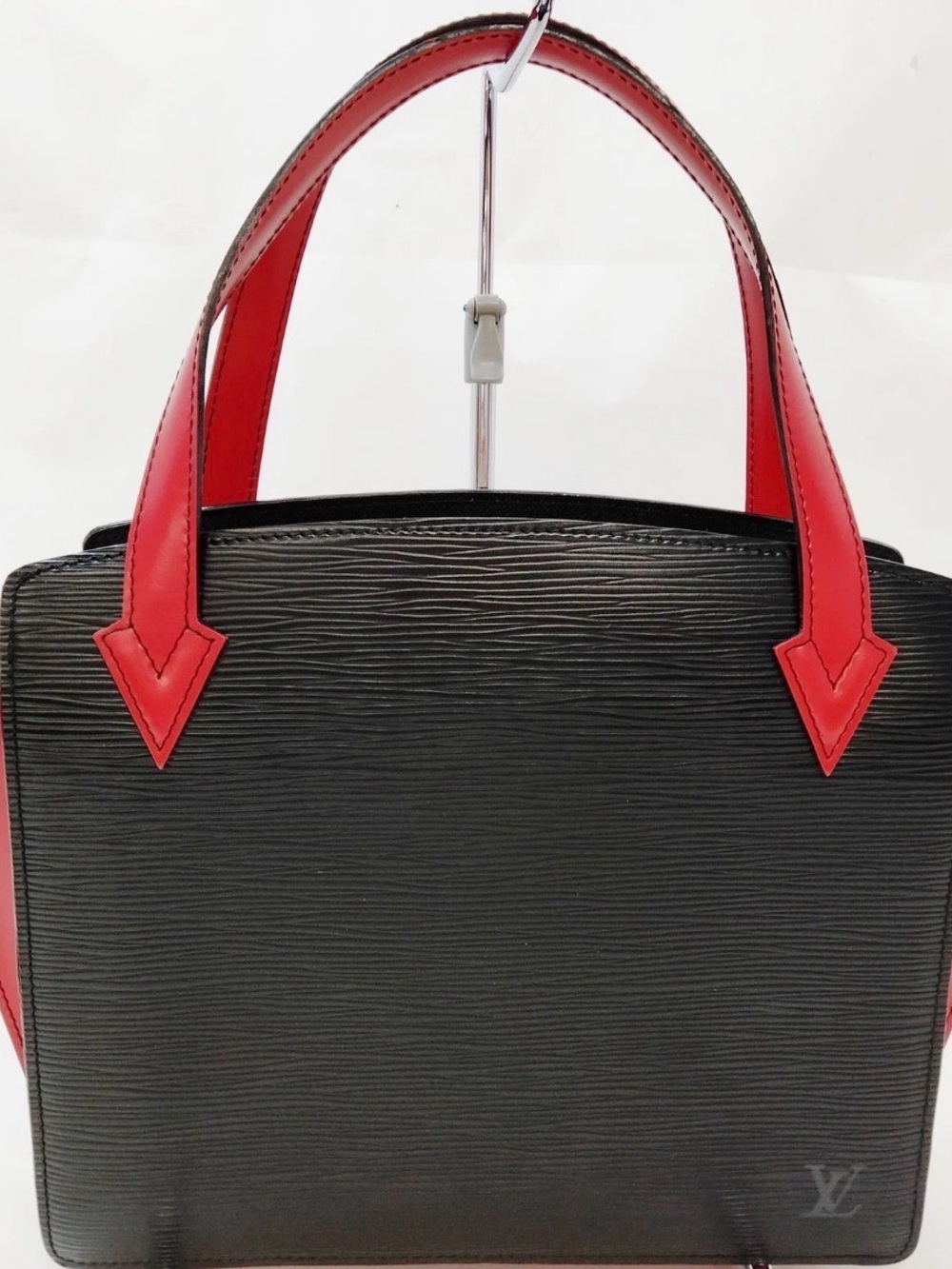 Louis Vuitton Black Epi Leather Satchel with Red Handles